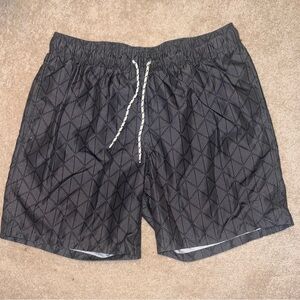 Goodfellow & Co black grid pattern swim shorts, size 32